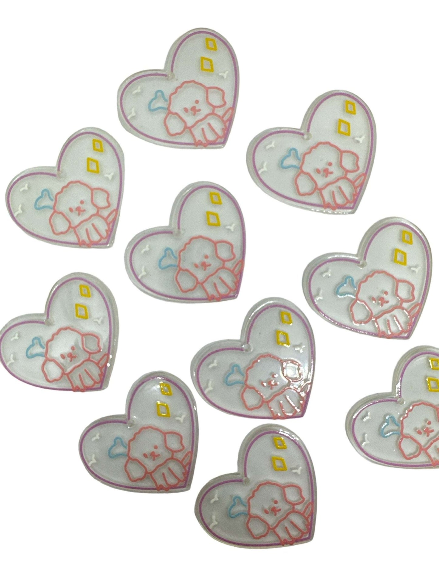 Acrylic Charms for DIY |Puppy Heart Theme | 6 pieces - Envoga Handbags