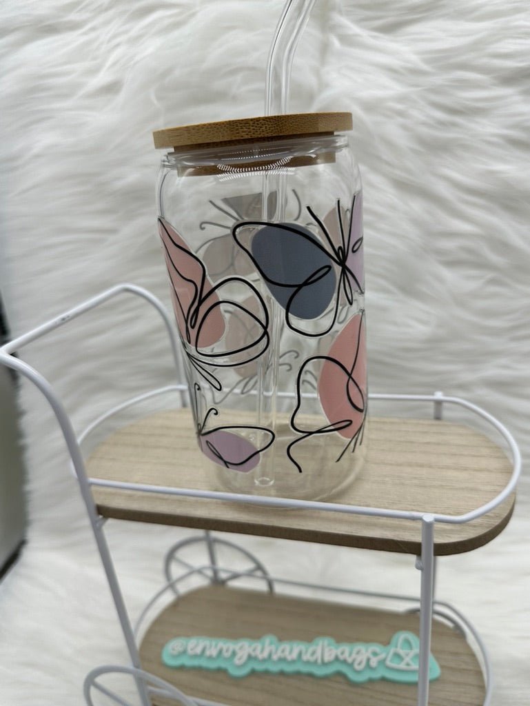 Pink Tones Butterfly Glass Can Beverage Cup - Envoga HandbagsGlassware