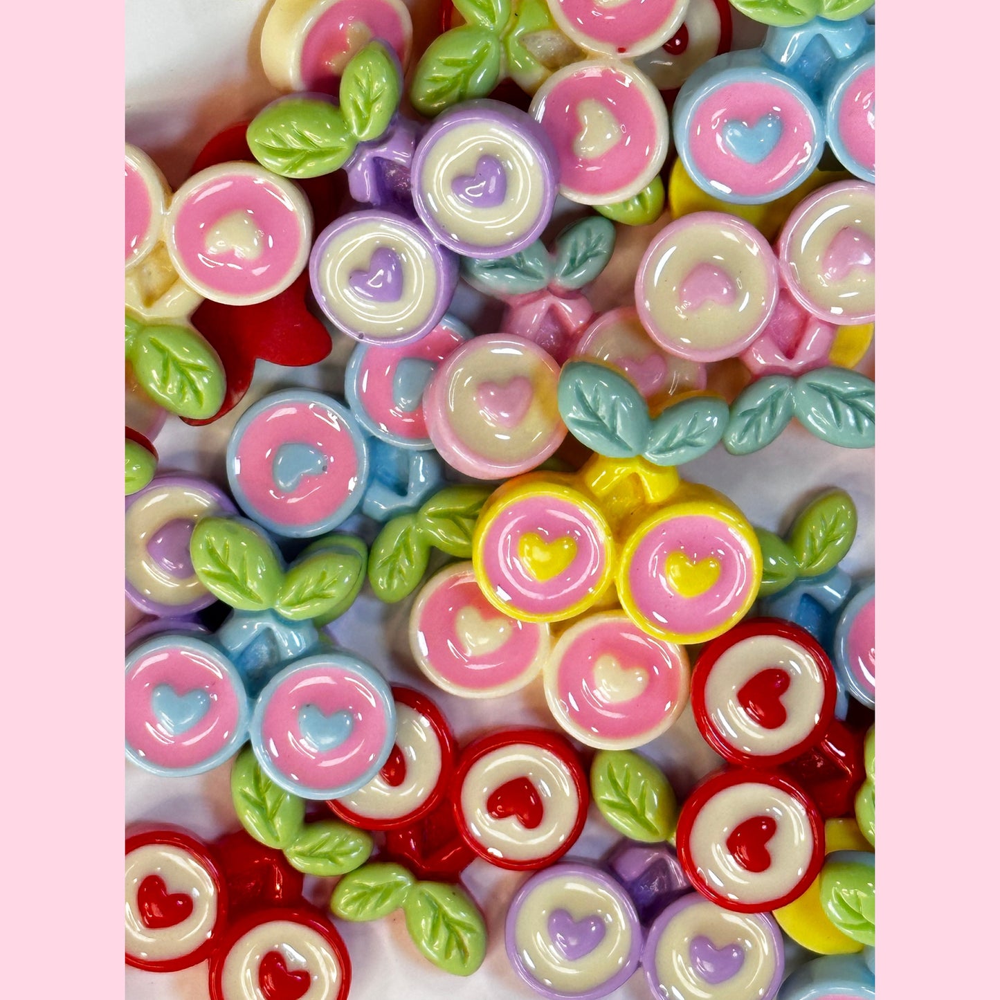Cherry Heart Charms 6 PCS