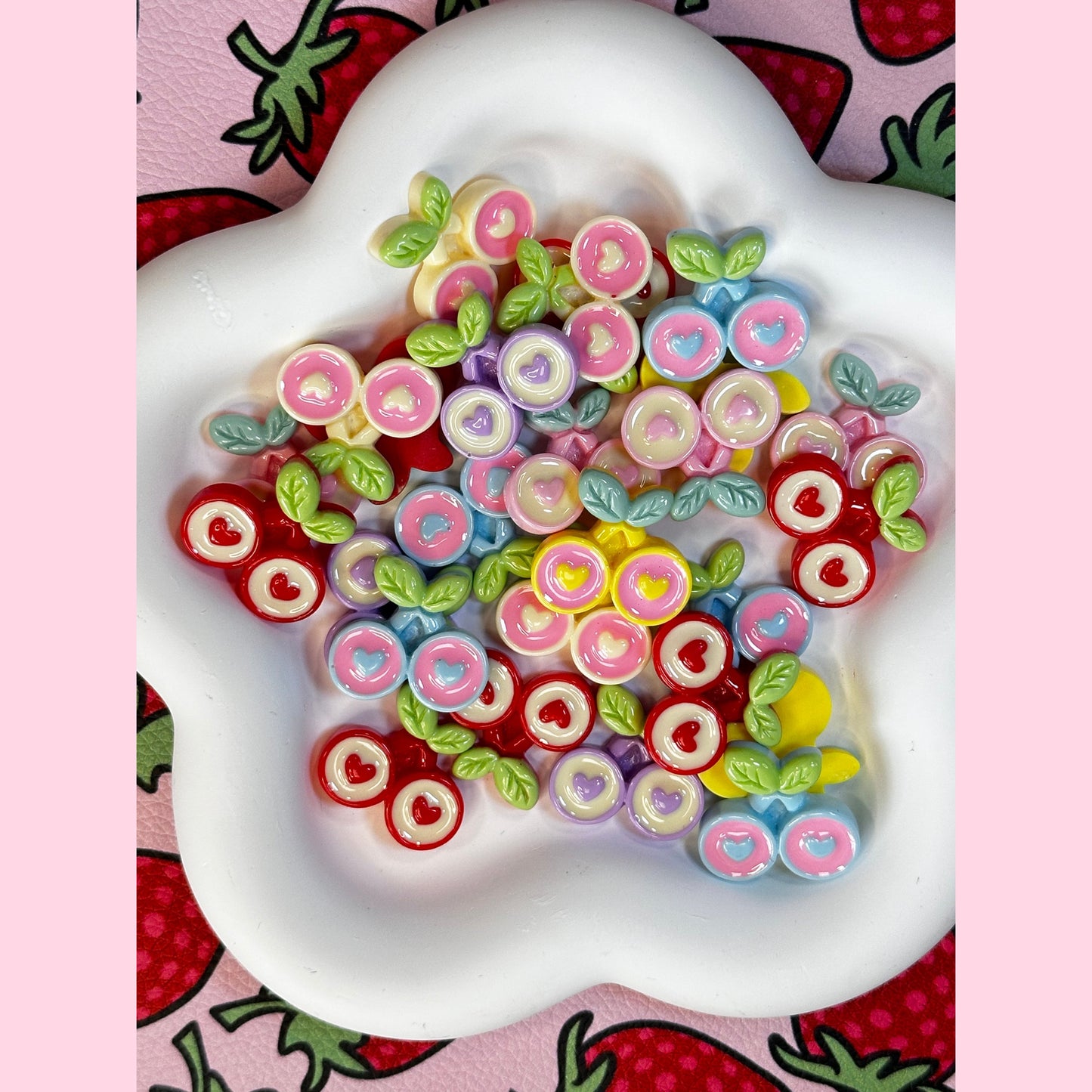 Cherry Heart Charms 6 PCS