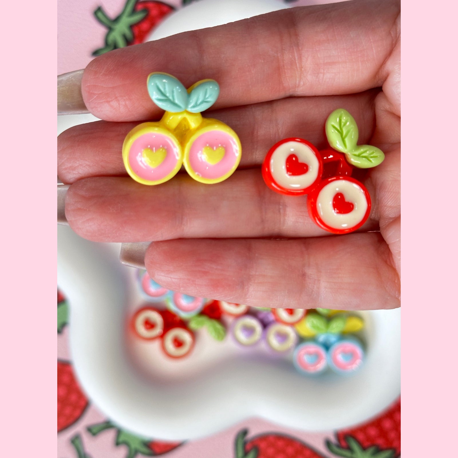 Cherry Heart Charms 6 PCS