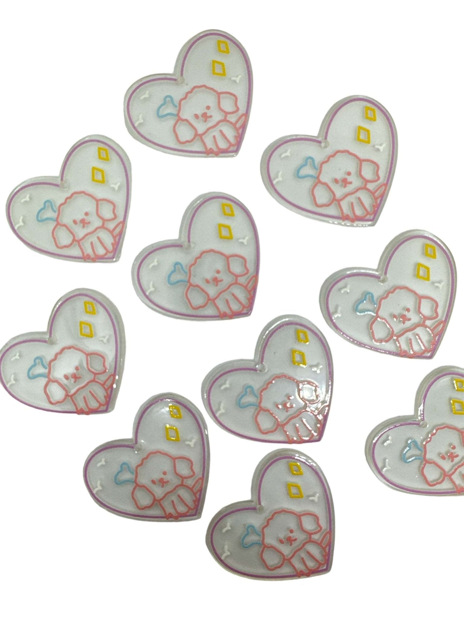 Acrylic Charms for DIY |Puppy Heart Theme | 6 pieces - Envoga Handbags