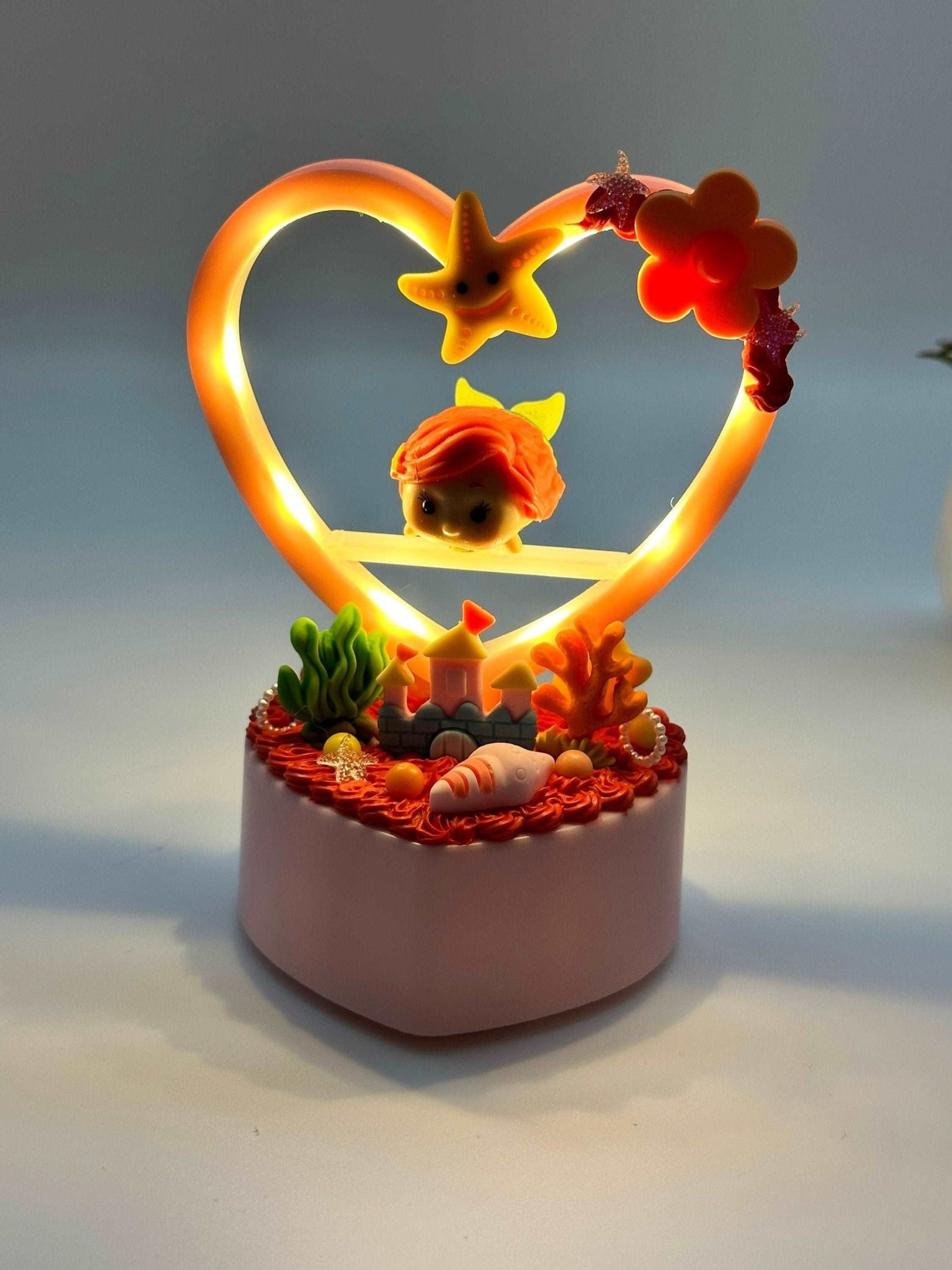 Little Accent Table Night Light, Lamp, Mermaid or Love Mouse Theme, Theme Park Engagement, Heart Shape Lamp Personalize