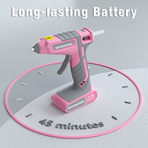 WORKPRO Pink Cordless Hot Melt Glue Gun, 7.2V Rechargeable Fast Preheating Glue Gun Kit with 20 Pc Premium Mini Glue Stick, Automatic - Power - Off Glue Gun for Art, Craft, Decoration - Pink Ribbon - Envoga Handbags