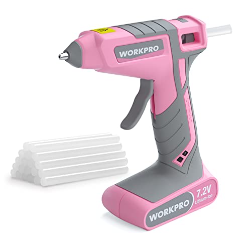WORKPRO Pink Cordless Hot Melt Glue Gun, 7.2V Rechargeable Fast Preheating Glue Gun Kit with 20 Pc Premium Mini Glue Stick, Automatic - Power - Off Glue Gun for Art, Craft, Decoration - Pink Ribbon - Envoga Handbags