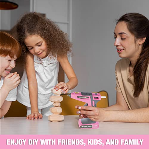WORKPRO Pink Cordless Hot Melt Glue Gun, 7.2V Rechargeable Fast Preheating Glue Gun Kit with 20 Pc Premium Mini Glue Stick, Automatic - Power - Off Glue Gun for Art, Craft, Decoration - Pink Ribbon - Envoga Handbags